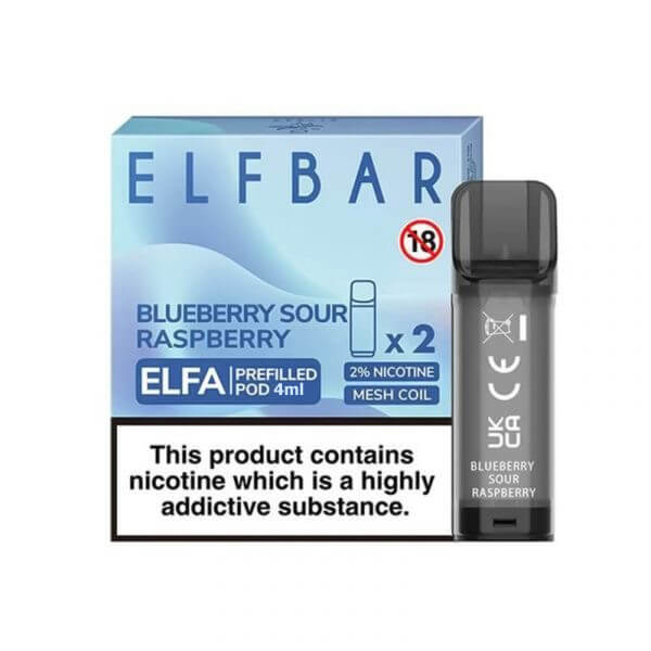 Yaban mersini ve ekşi ahududu aromalı 4 ml kapasiteli Elf Bar Elfa pod kartuşu hemen sipariş ver.