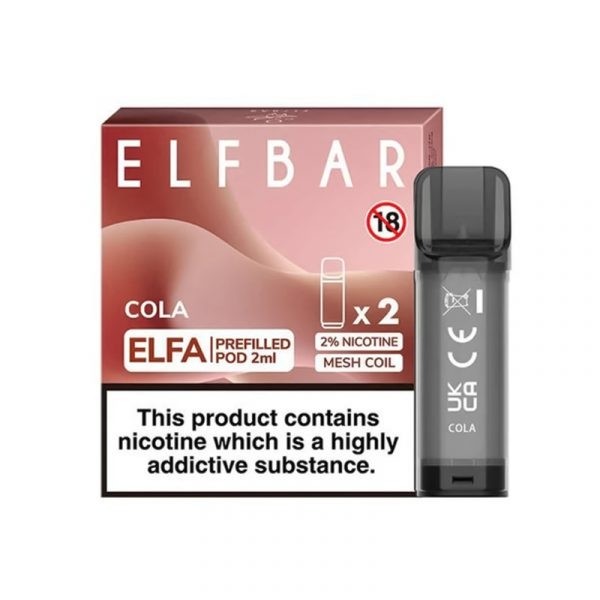 Elf Bar Elfa Cola Pod Kartuş ile ferahlatıcı kola tadını ve 4ml kapasiteyi deneyimlemek için hemen sipariş ver.