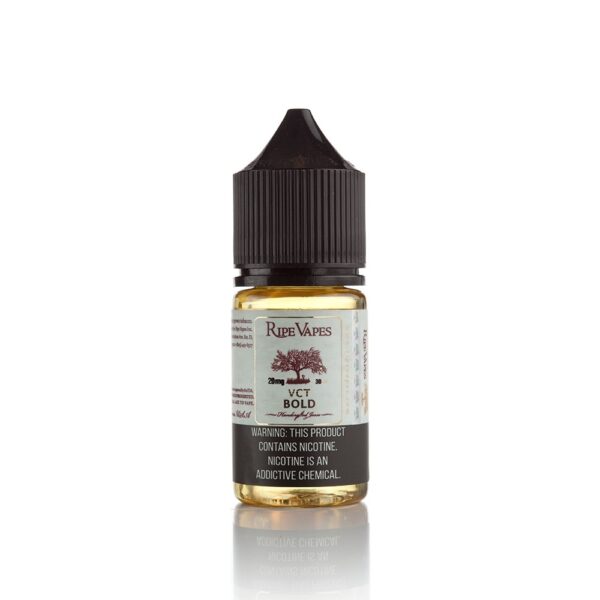Yoğun salt nikotinli Ripe Vapes VCT Bold 30ml likiti vanilya ve karamel tütün aromasıyla deneyimlemek için sipariş verin.