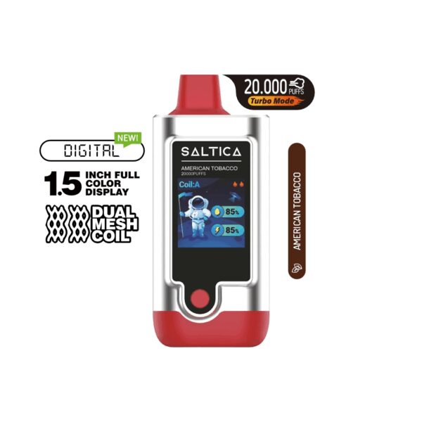 Saltica Digital 20000 American Tobacco kullan-at vape barı salt nikotin ve yüksek kapasiteli pil ile hemen sipariş ver.